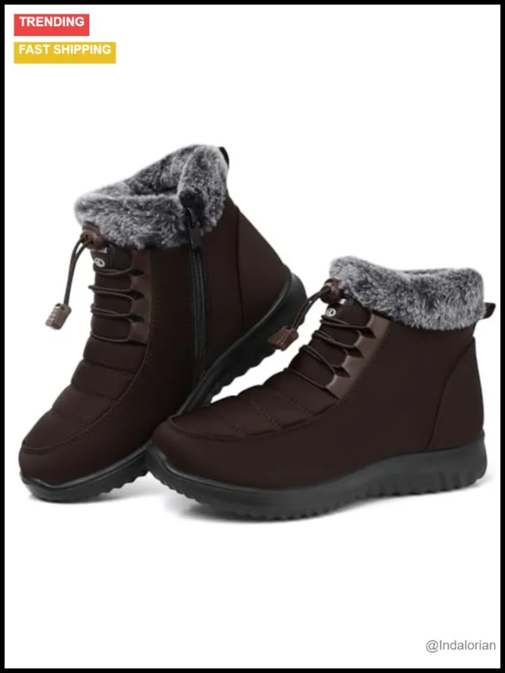 Fur Lined Warm Ankle Boots Water Resistant Anti-slip Zipper Outdoor Walking